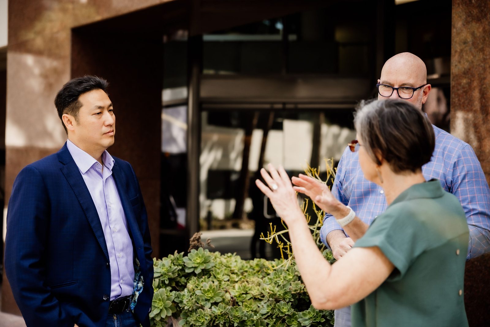 Discussing an engagement with partners on site